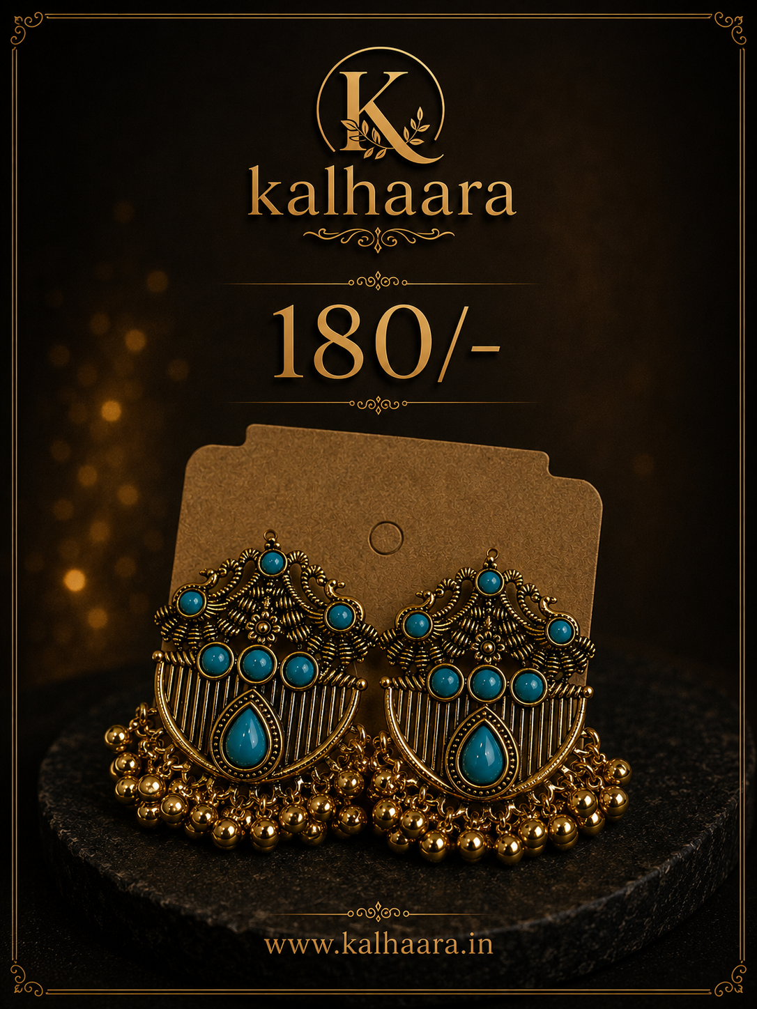 Vintage Turquoise Statement Earrings – Antique Gold Finish