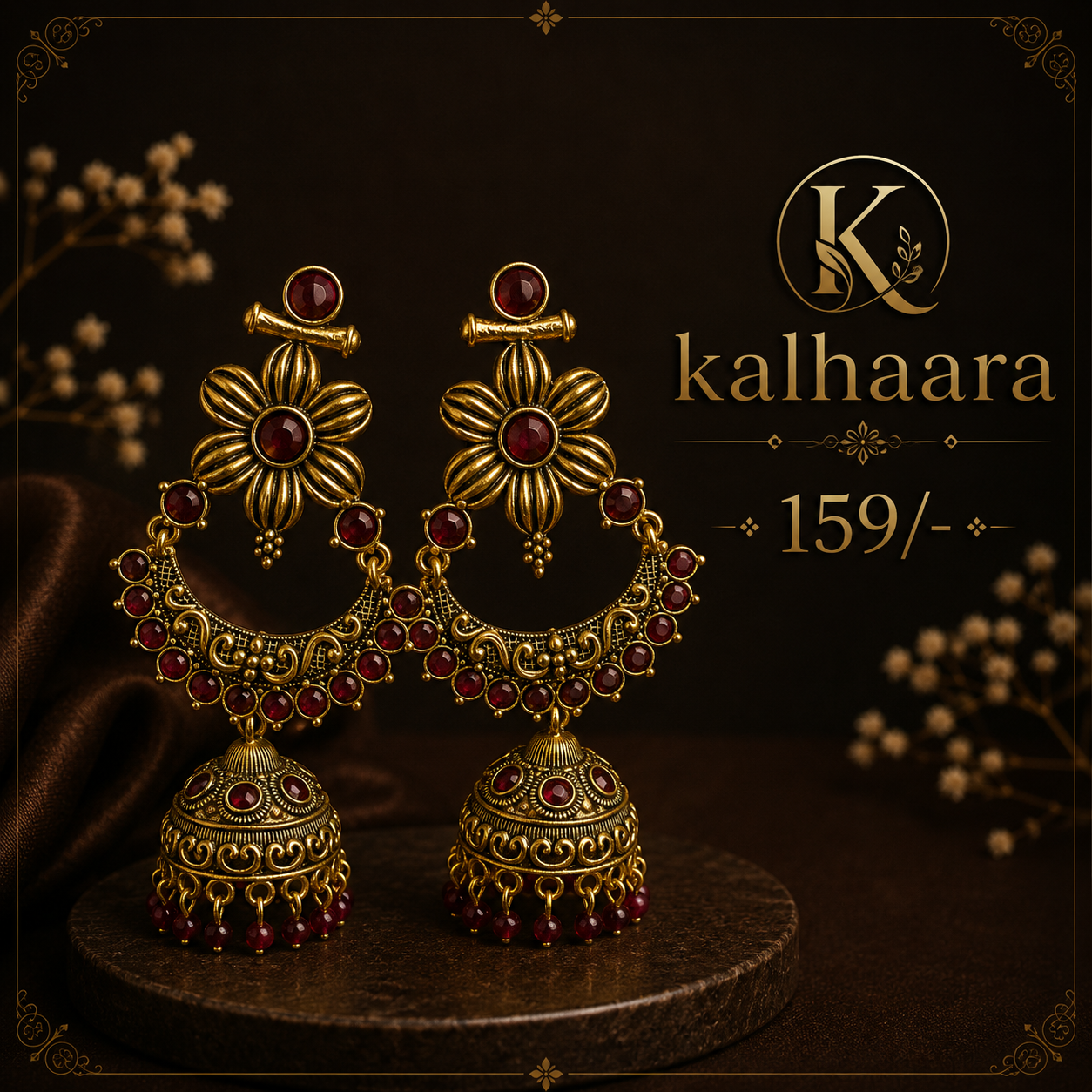 Kalhaara Floral Antique Jhumka Earrings